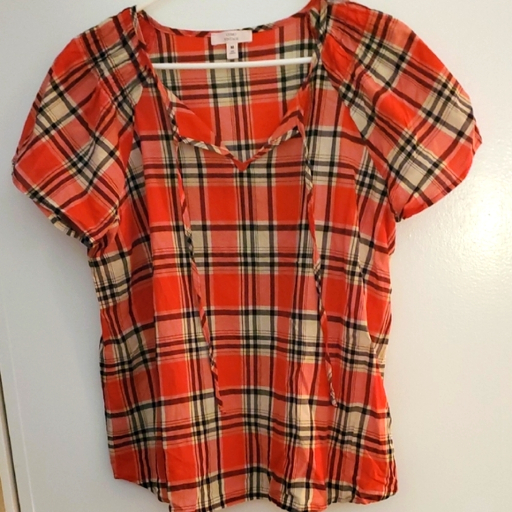 Como Vintage Red Plaid Blouse